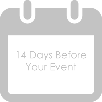 14 Days Before Your Event· Send the final final guest list to all venues hosting your wedding-related events.· Break in your shoes.· Reconfirm arrival times with vendors.· Pick up your dress. Or make arrangements for a delivery.· Check in one last t…